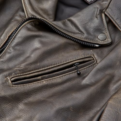 laydown detail image of Leather Vintage Motorcycle Jacket