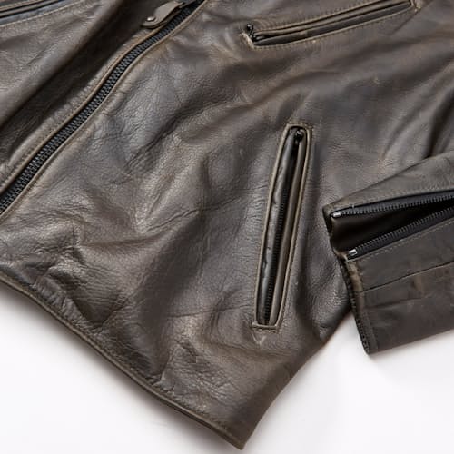 laydown detail image of Leather Vintage Motorcycle Jacket