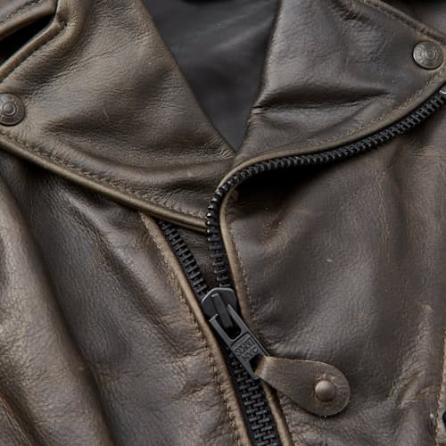 laydown detail image of Leather Vintage Motorcycle Jacket