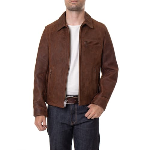laydown image of Heavyweight Oiled Nubuck Leather Delivery Jacket