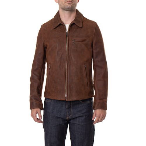 laydown image of Heavyweight Oiled Nubuck Leather Delivery Jacket