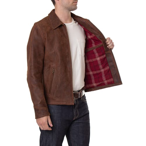 laydown image of Heavyweight Oiled Nubuck Leather Delivery Jacket