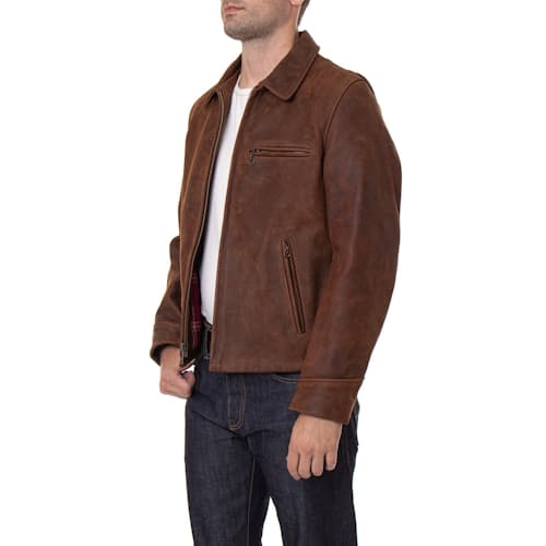laydown image of Heavyweight Oiled Nubuck Leather Delivery Jacket