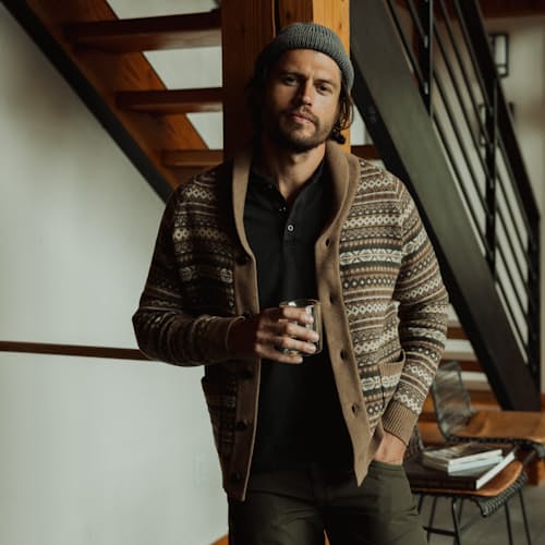 lifestyle image of Fair Isle Merino Wool Cardigan Sweater