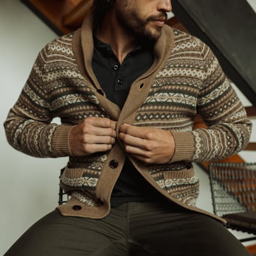 lifestyle image of Fair Isle Merino Wool Cardigan Sweater