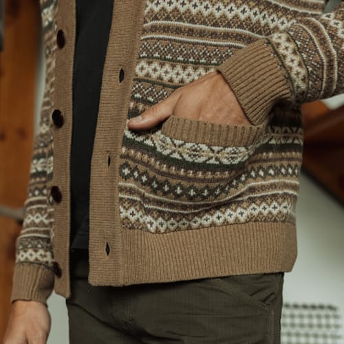 lifestyle image of Fair Isle Merino Wool Cardigan Sweater