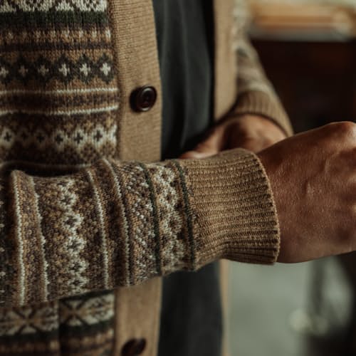lifestyle image of Fair Isle Merino Wool Cardigan Sweater