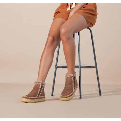 on model image of Women’s Setsu Crochet Side Zip Ankle Boot