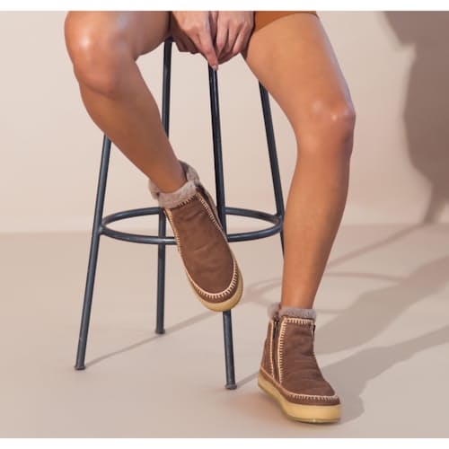 on model image of Women’s Setsu Crochet Side Zip Ankle Boot