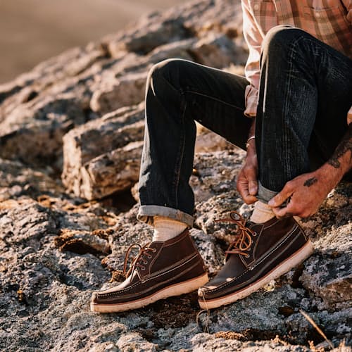 laydown image of Huckberry x Easymoc Scout Boot