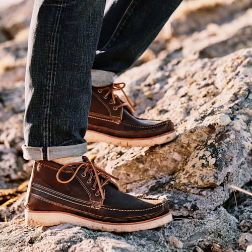 lifestyle image of Huckberry x Easymoc Scout Boot