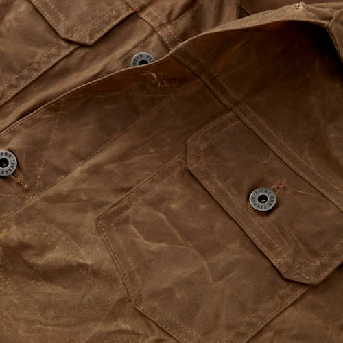 lifestyle image of Unlined Waxed Trucker Jacket