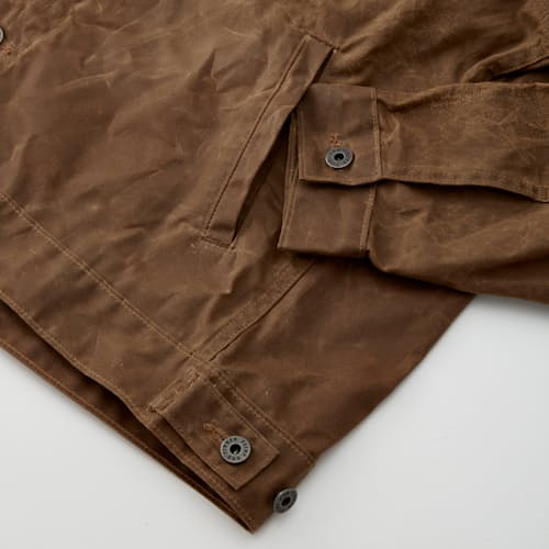 lifestyle image of Unlined Waxed Trucker Jacket
