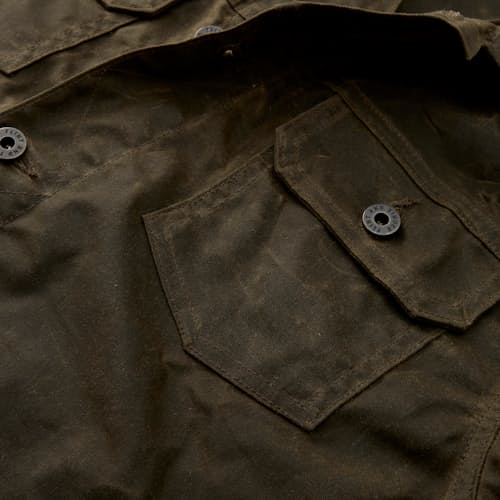 lifestyle image of Unlined Waxed Trucker Jacket