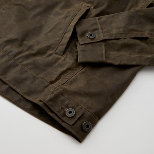 lifestyle image of Unlined Waxed Trucker Jacket