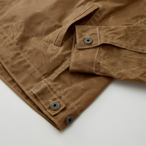 lifestyle image of Unlined Waxed Trucker Jacket