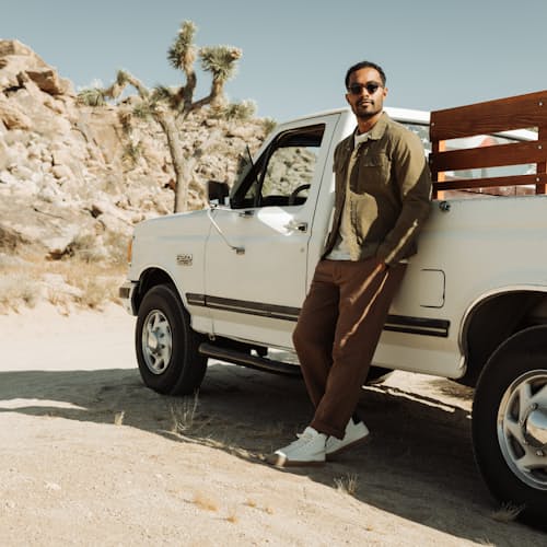 lifestyle image of Unlined Waxed Trucker Jacket