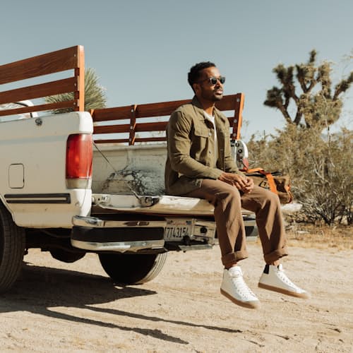 lifestyle image of Unlined Waxed Trucker Jacket