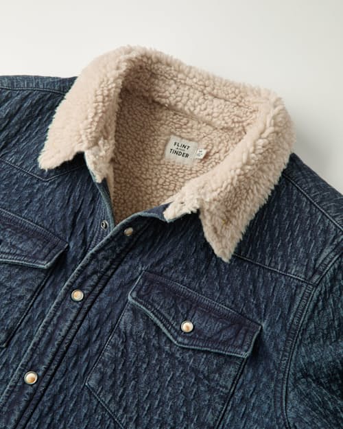laydown detail image of Sherpa-Lined Quilted Bone Button Western Shirt