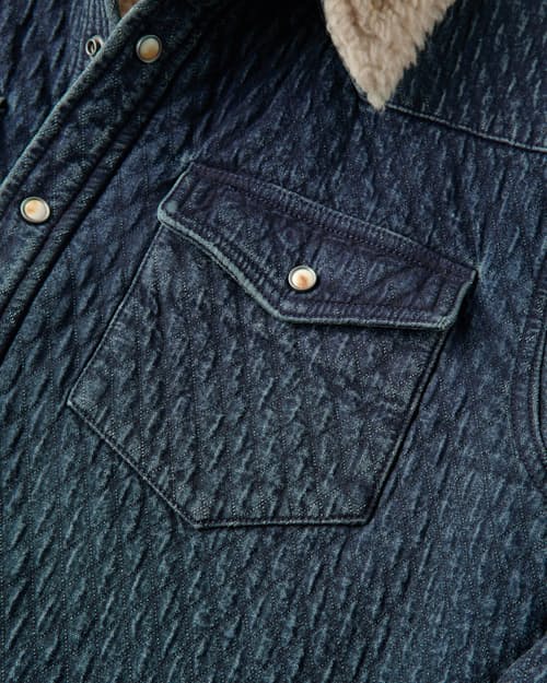 laydown detail image of Sherpa-Lined Quilted Bone Button Western Shirt