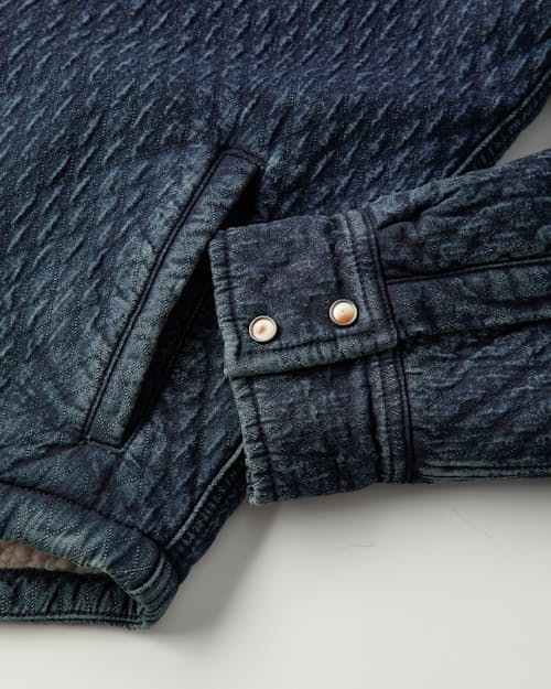 laydown detail image of Sherpa-Lined Quilted Bone Button Western Shirt