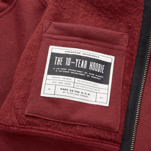 laydown image of 10-Year Full Zip Hoodie