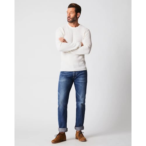 lifestyle image of Waffle Cotton Cashmere Crewneck Sweater