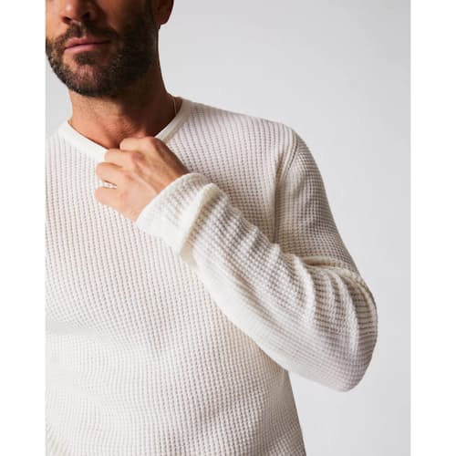 lifestyle image of Waffle Cotton Cashmere Crewneck Sweater