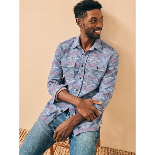 lifestyle image of Doug Good Feather Legend Sweater Flannel Shirt