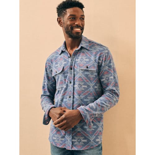 lifestyle image of Doug Good Feather Legend Sweater Flannel Shirt
