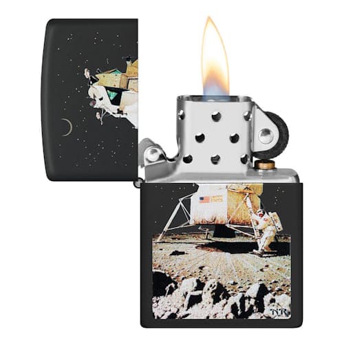 laydown image of Norman Rockwell - Man's First Step on the Moon Windproof Lighter