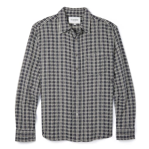 laydown image of Reverse Tweed Snow Check Long Sleeve Shirt