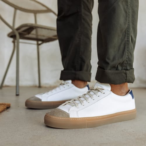 lifestyle image of Huckberry x Opie Way James Low Court Sneaker