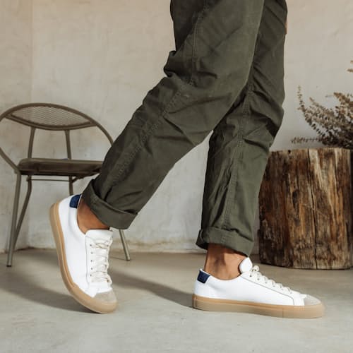 lifestyle image of Huckberry x Opie Way James Low Court Sneaker