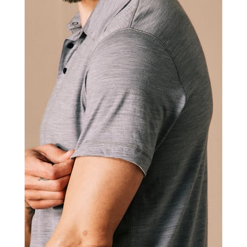 on model image of 72-Hour Merino Polo Shirt