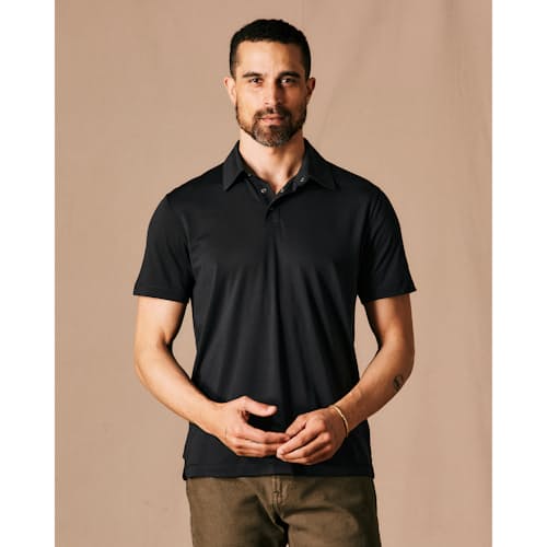 on model image of 72-Hour Merino Polo Shirt