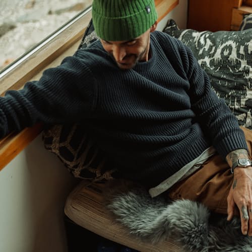 lifestyle image of Bolinas Recycled Cotton Crewneck Sweater