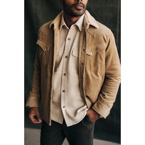 laydown image of The Western Corduroy Sherpa Lined Shirt Jacket