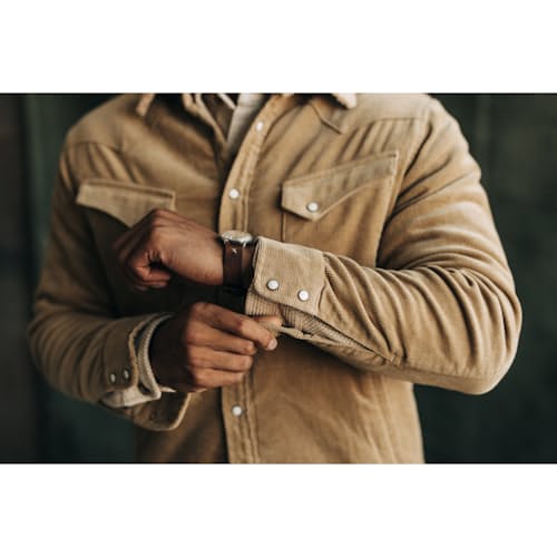 laydown image of The Western Corduroy Sherpa Lined Shirt Jacket
