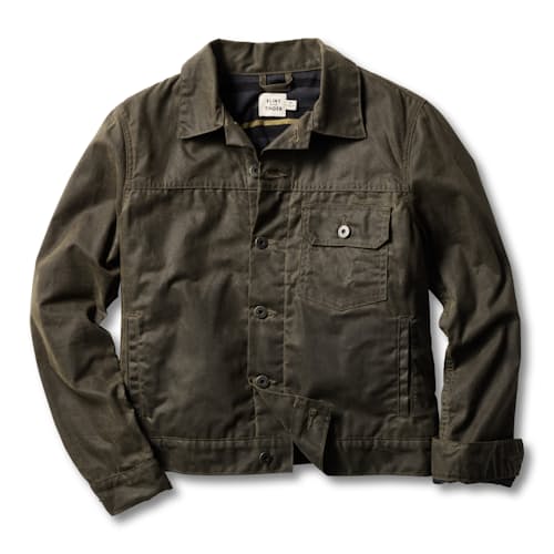 laydown image of Women's Flannel-Lined Waxed Trucker Jacket