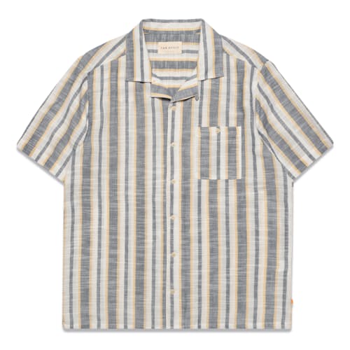 laydown image of Selleck Slub Stripe Short Sleeve Shirt