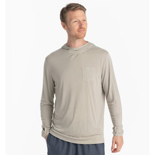 on model image of Bamboo Lightweight Performance Hoodie
