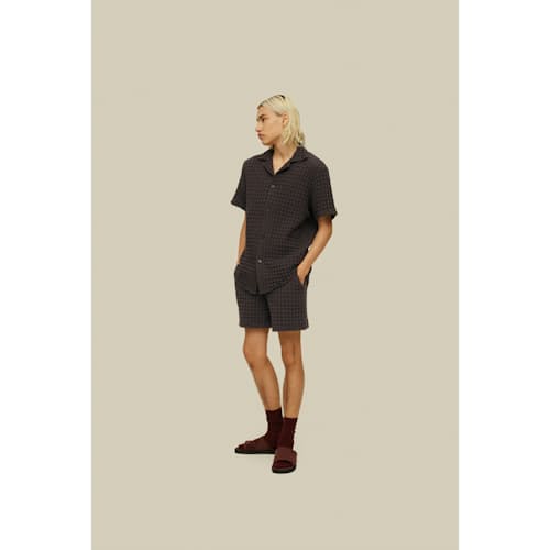 on model image of Camp Collar Waffle Shirt
