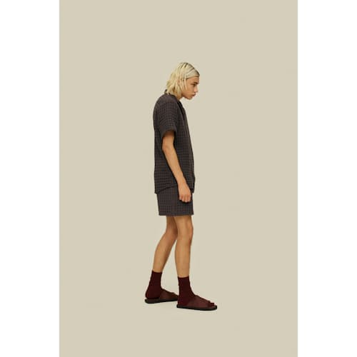 on model image of Camp Collar Waffle Shirt