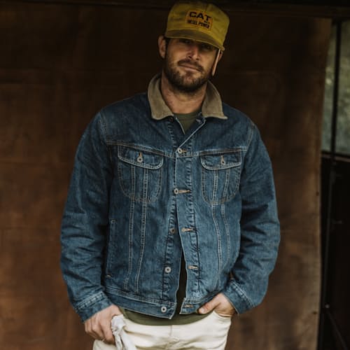 lifestyle image of Flannel-Lined Denim Trucker Jacket