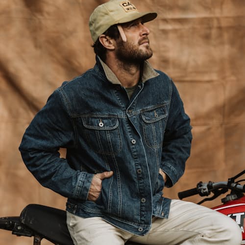 lifestyle image of Flannel-Lined Denim Trucker Jacket