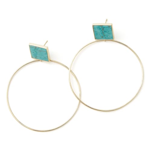 laydown image of Women's Gold Turquoise Hoop Earrings