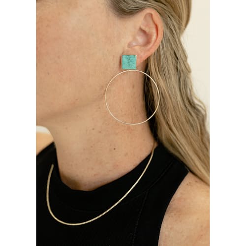 laydown image of Women's Gold Turquoise Hoop Earrings