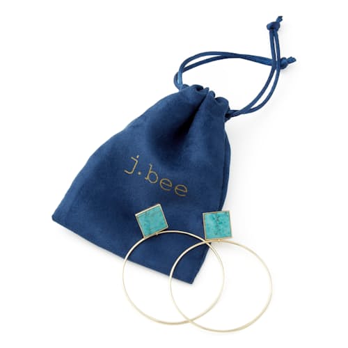 laydown image of Women's Gold Turquoise Hoop Earrings