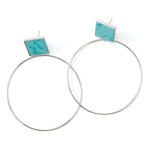 laydown image of Women's Silver Turquoise Hoop Earrings